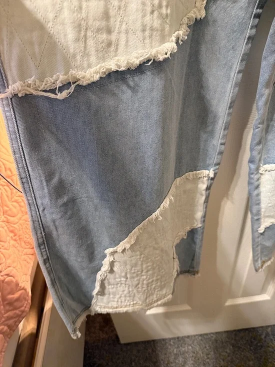 POL Light Blue & White Patchwork Wide-Leg Jeans - Picture 4 of 8